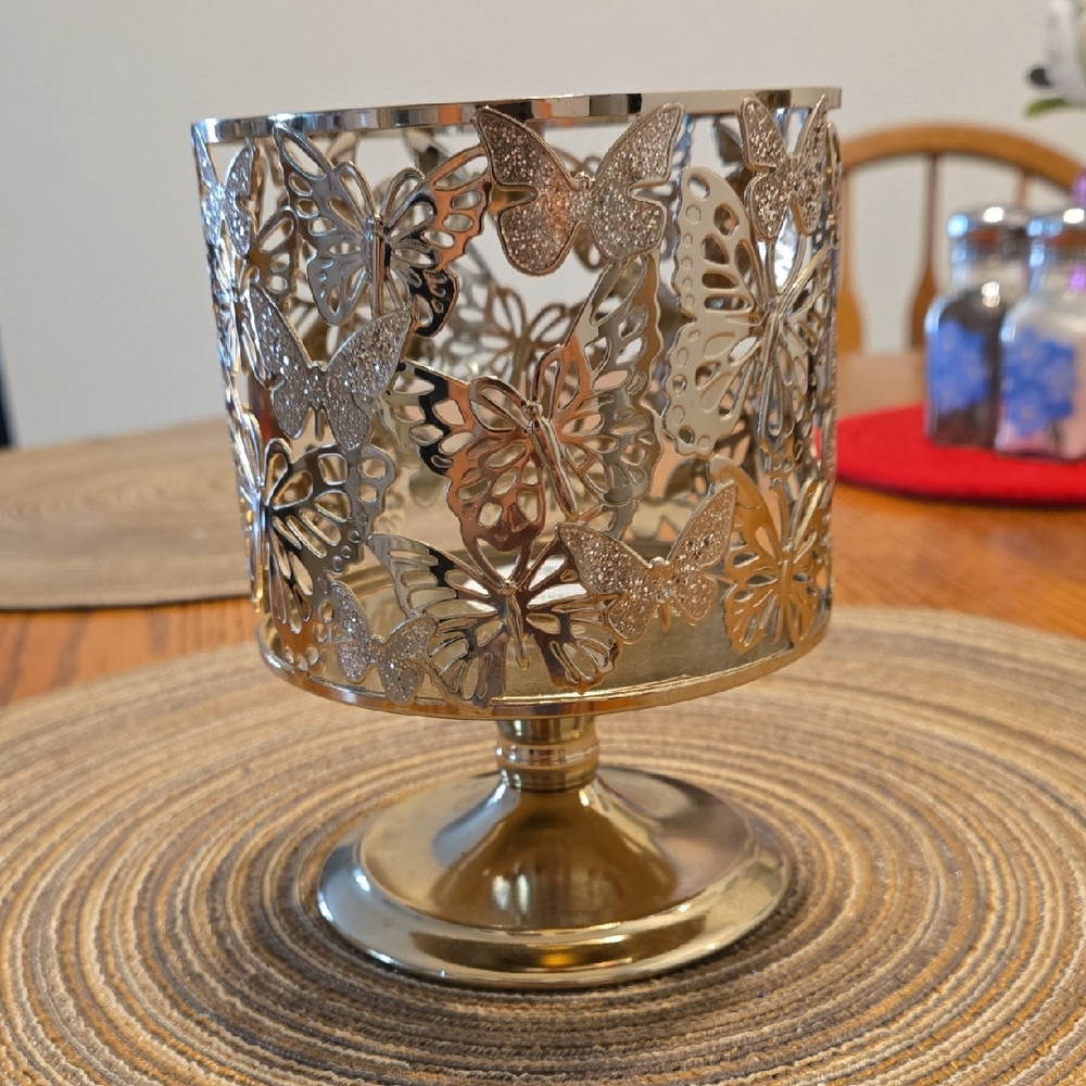 New Bath & Body Works Gold Butterfly Candle Holder